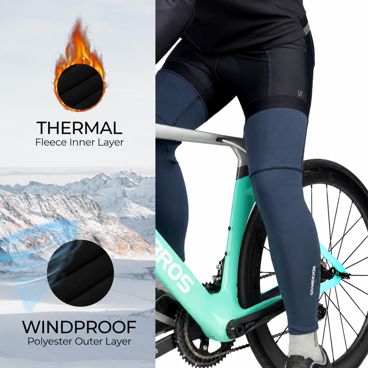 Jambières de cyclisme d'hiver thermiques S-3XL (1 paire)