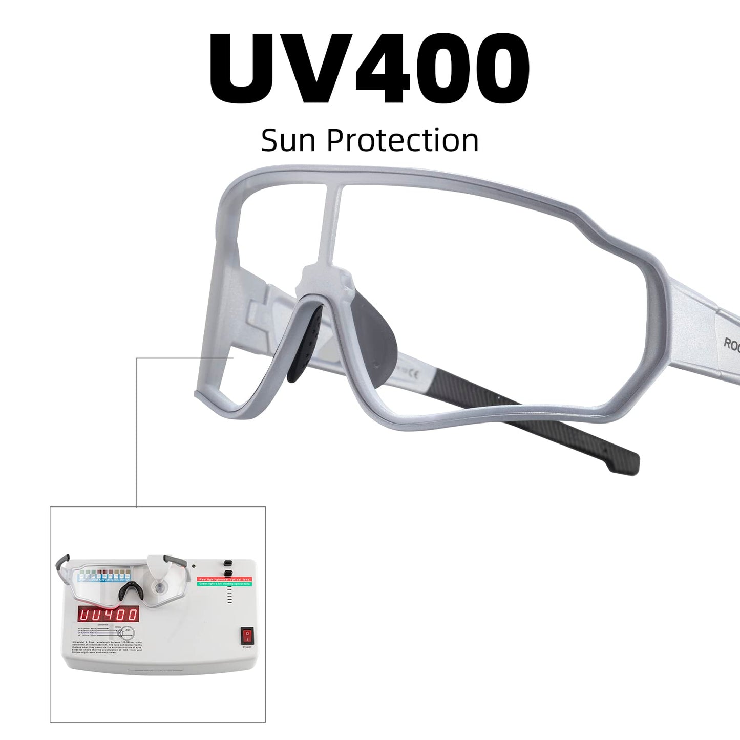 ROCKBROS Cycling Photochromic Sunglasses Light Weight Full Frame #Color_Silver