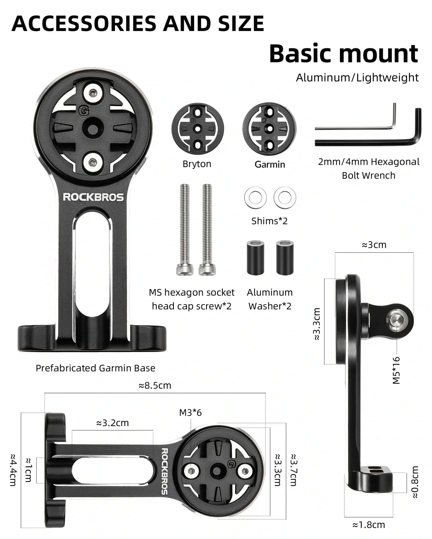 Cycling computer mount for Garmin and Bryton with light adapter