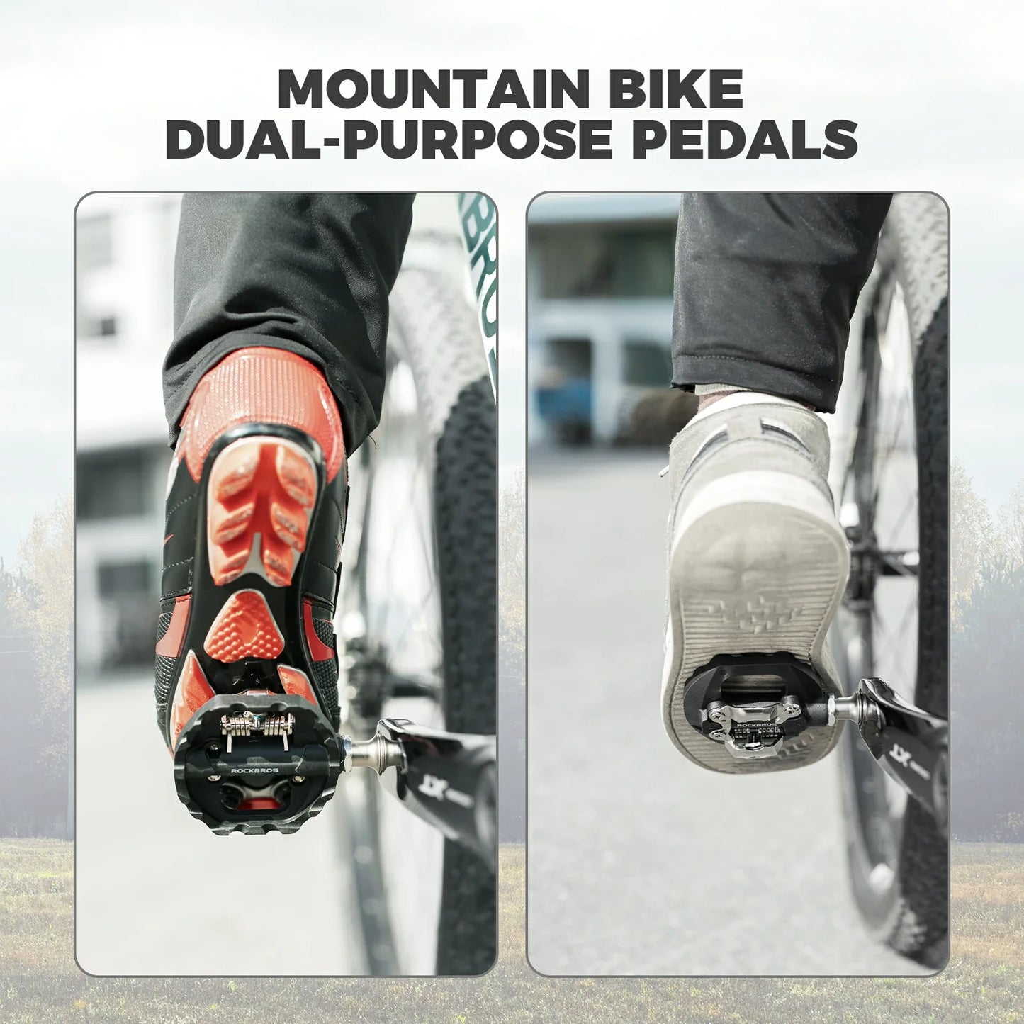 ROCKBROS mountain bicycle pedals 2 in 1 SPD & flat pedals