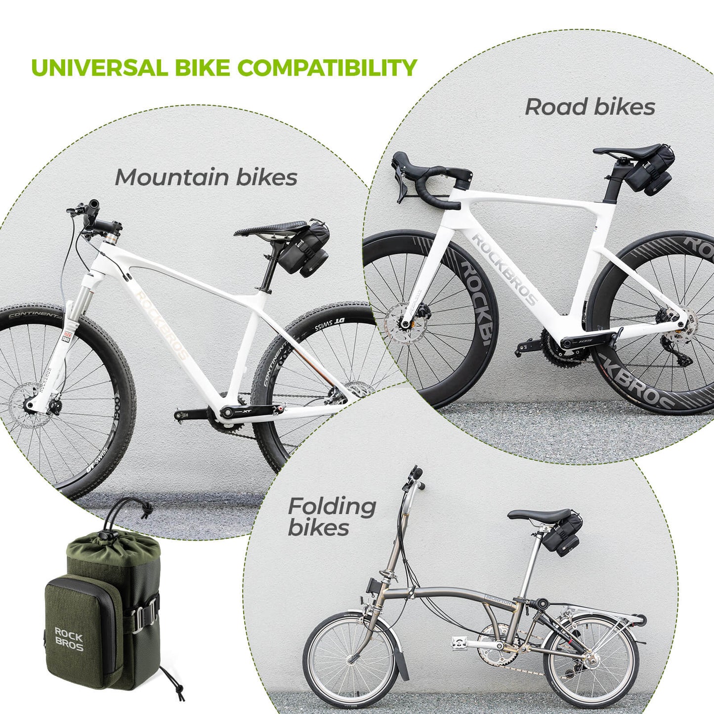rockbros 2-in-1 black saddle bag with built-in bottle cage, 1.5 l waterproof pu shell and reflective trim