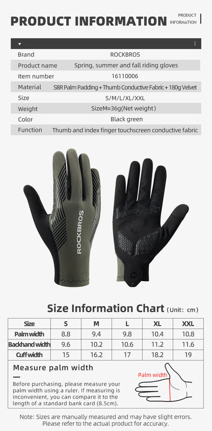 ROCKBROS MTB Gloves - Touch Screen, Anti-Slip Full Finger Cycling Gloves - ROCKBROSUSA