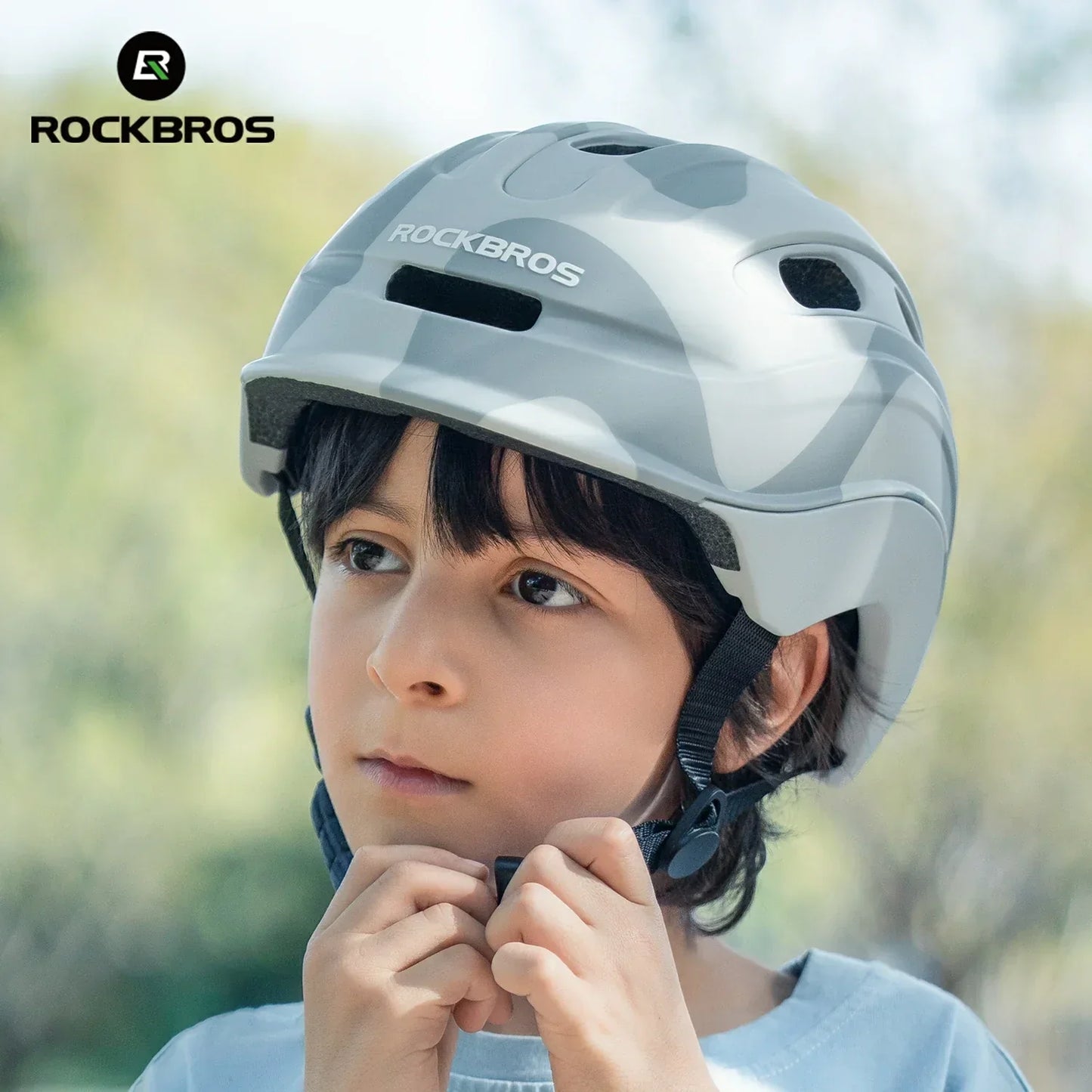 ROCKBROS colourful kids bike helmet with vibrant design, providing reliable protection, adjustable fit, and comfort for young riders. 