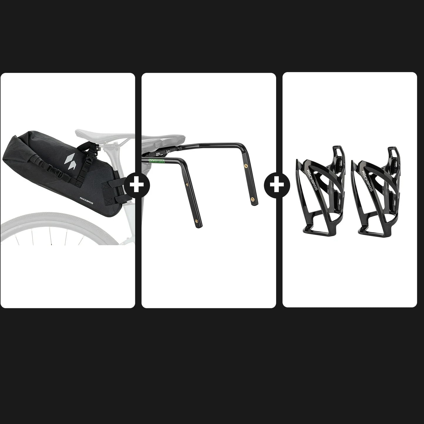13L Bikepacking Saddle Bag Set with Stabilizer & Bottle Cages#Color_Black