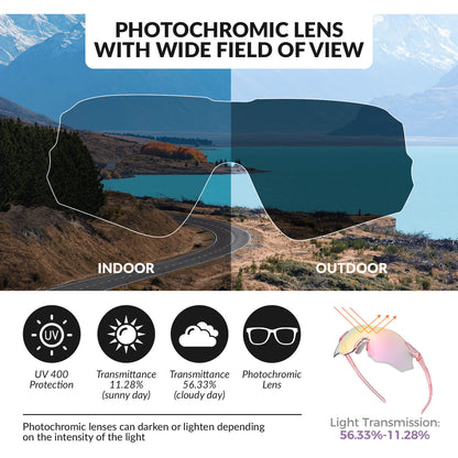 ROCKBROS photochromic or polarised cycling sunglasses SP359, UV400 protection sports eyewear for men and women. #Color_Pink/Photochromic