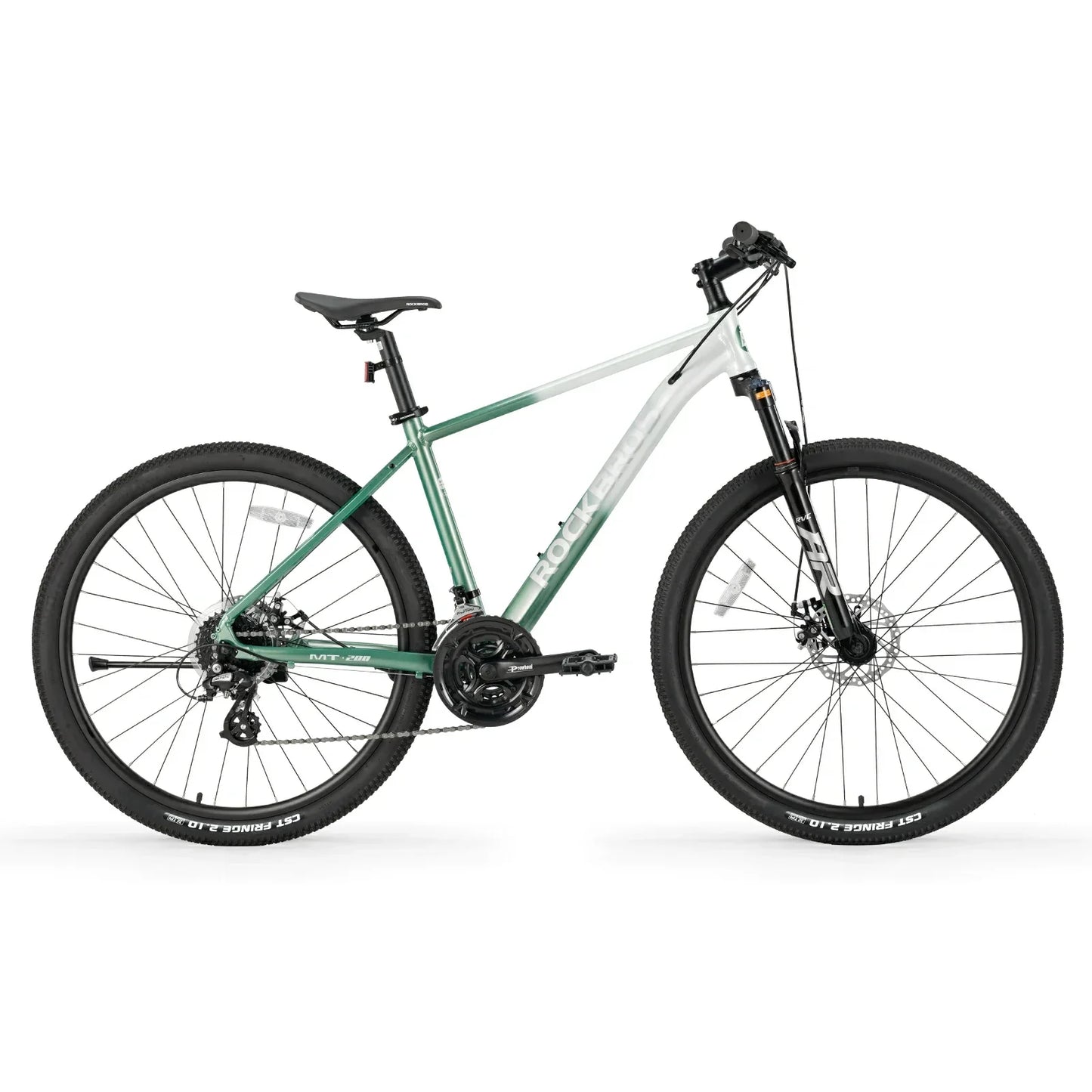 Hydraulic disc brake system on ROCKBROS MT200 mountain bike.
#color_light green