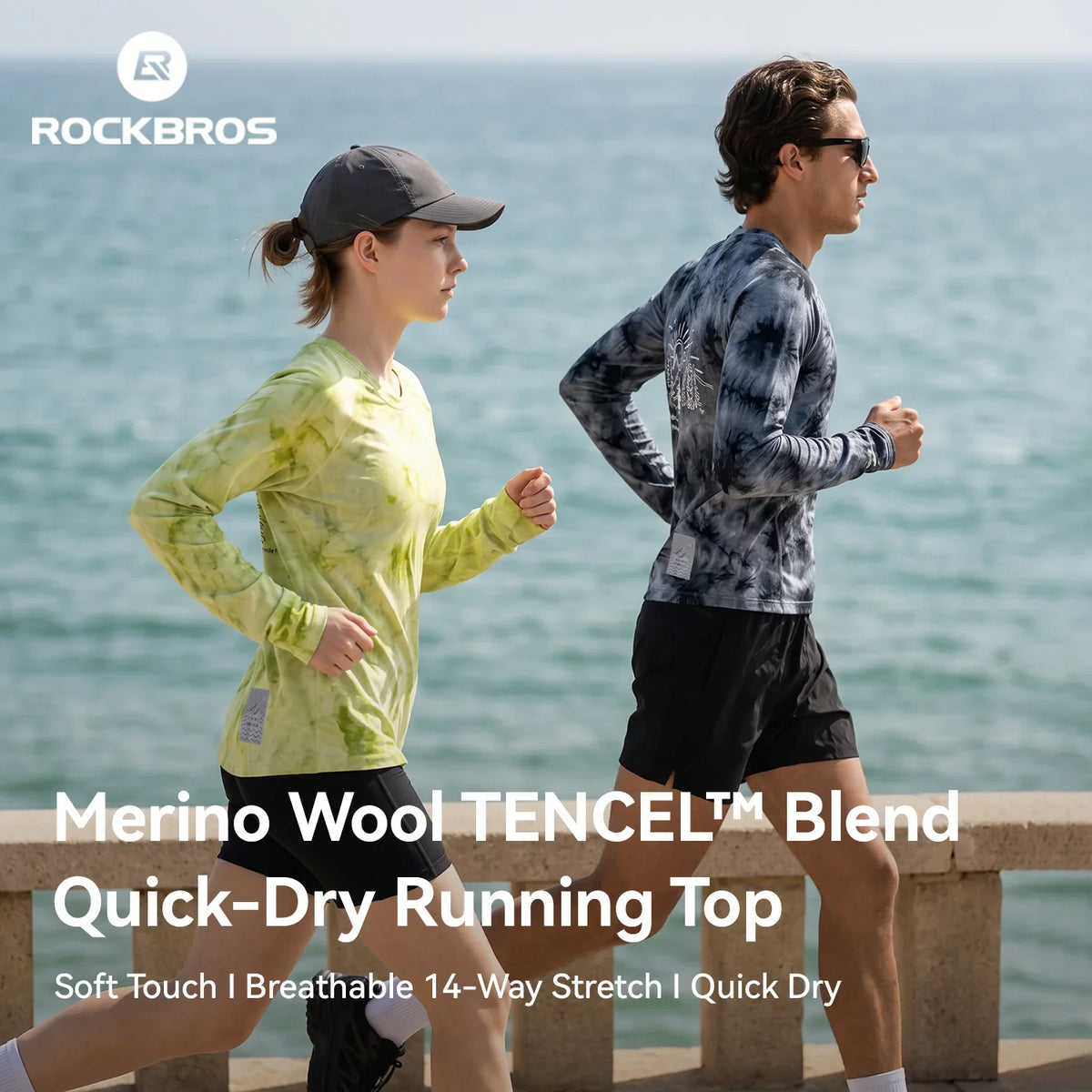 ROCKBROS haut running manches longues en laine mérinos, respirant