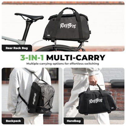 3-in-1 Bike Pannier Bag 10.5L Rear Rack Bag Backpack