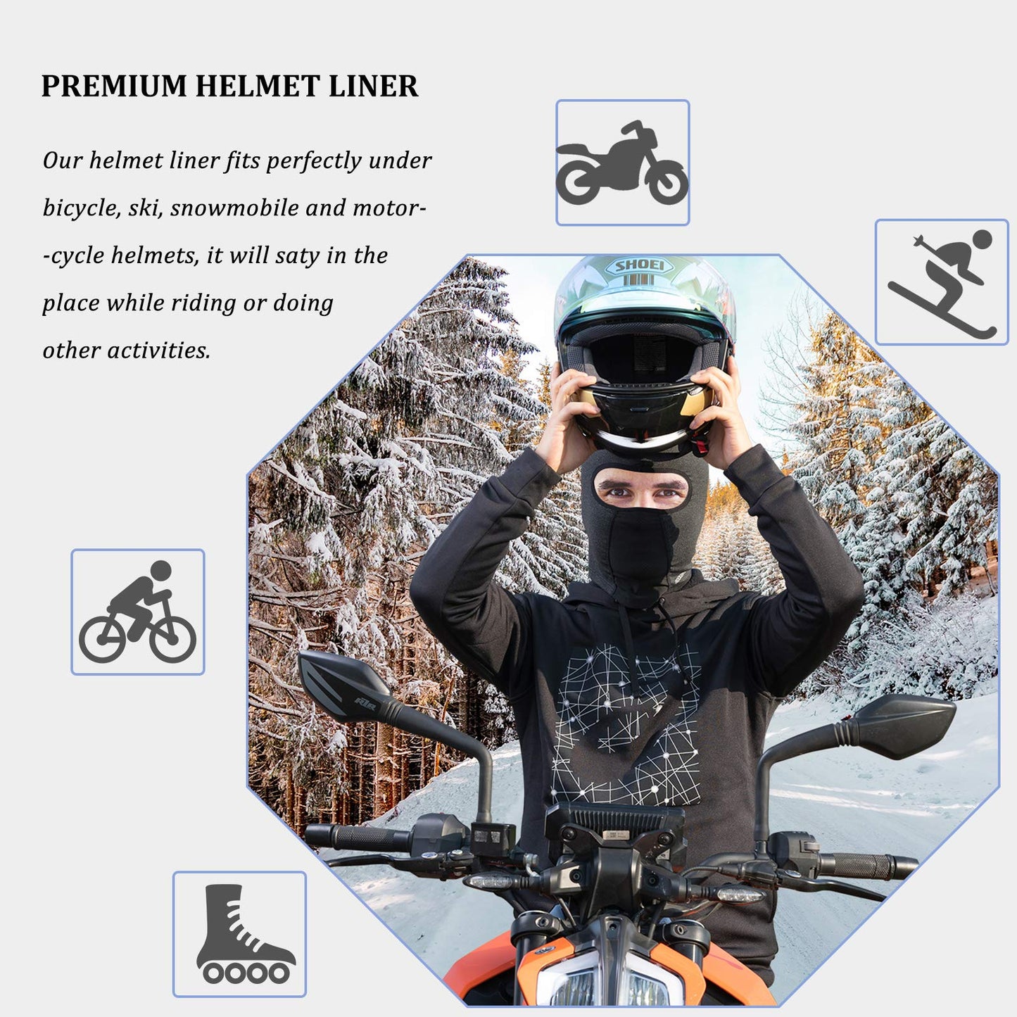 ROCKBROS Windproof Balaclava Winter Face Cover  Thermal Fleece Neck Warmer #Style_Grey-With holes for glasses