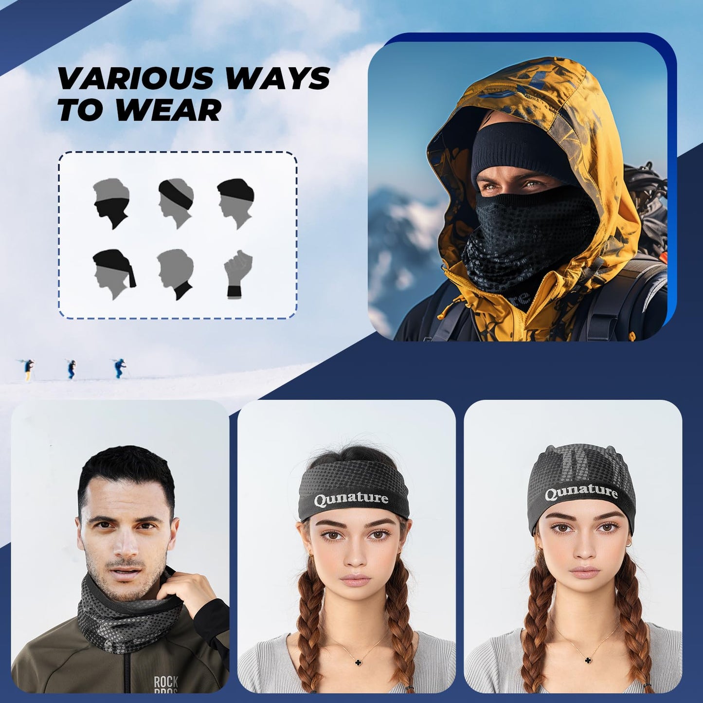 Qunature Winter Neck Gaiter Ski Mask Fleece Face Covering for Men and Women #Color_Black