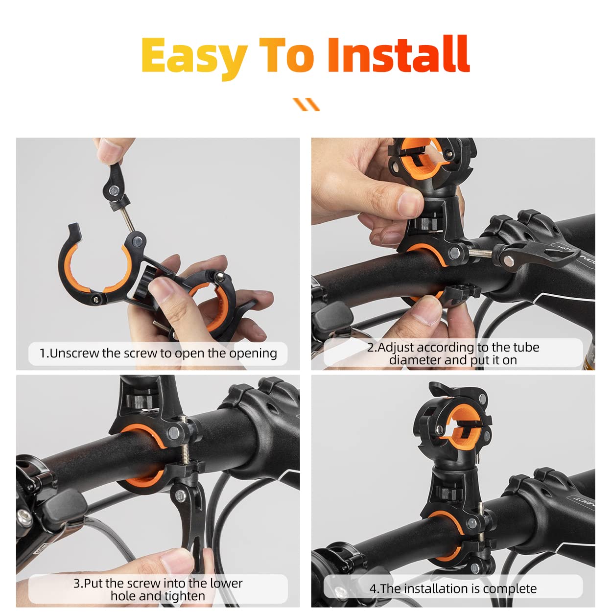 ROCKBROS 360° Rotatable Bike Flashlight Mount for Handlebar Diameter 20-35mm