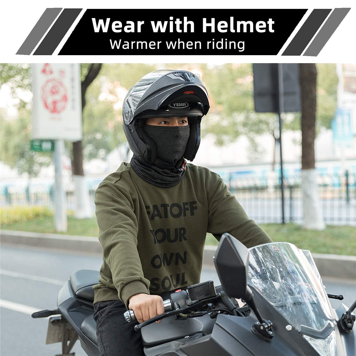 ROCKBROS Balaclava Face Masks Neck Warmer Multifunctional Windproof #Color_Stripe Grey