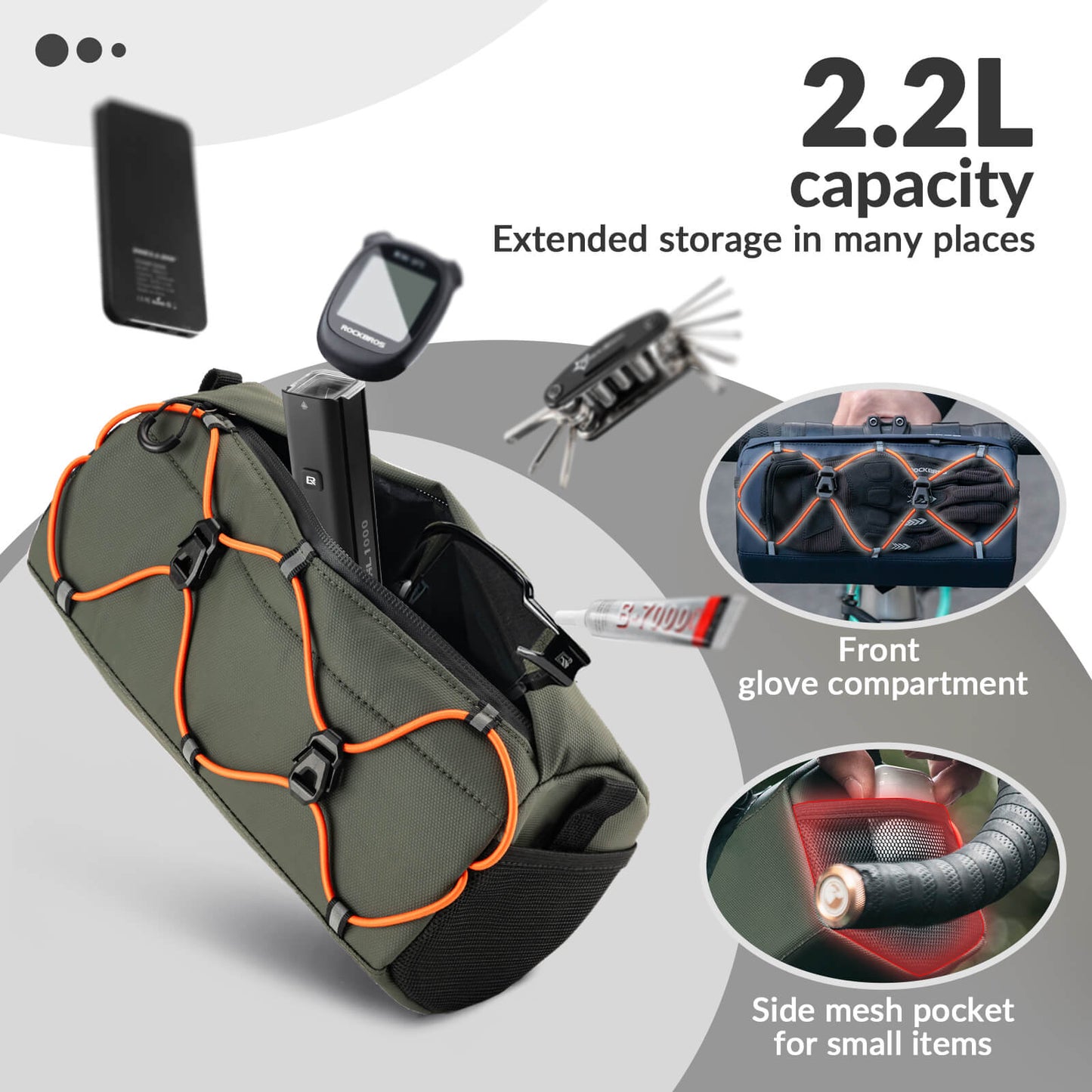 ROCKBROS Handlebar Bag 2.2L – Smart Storage On-The-Go! #Color_Army Green