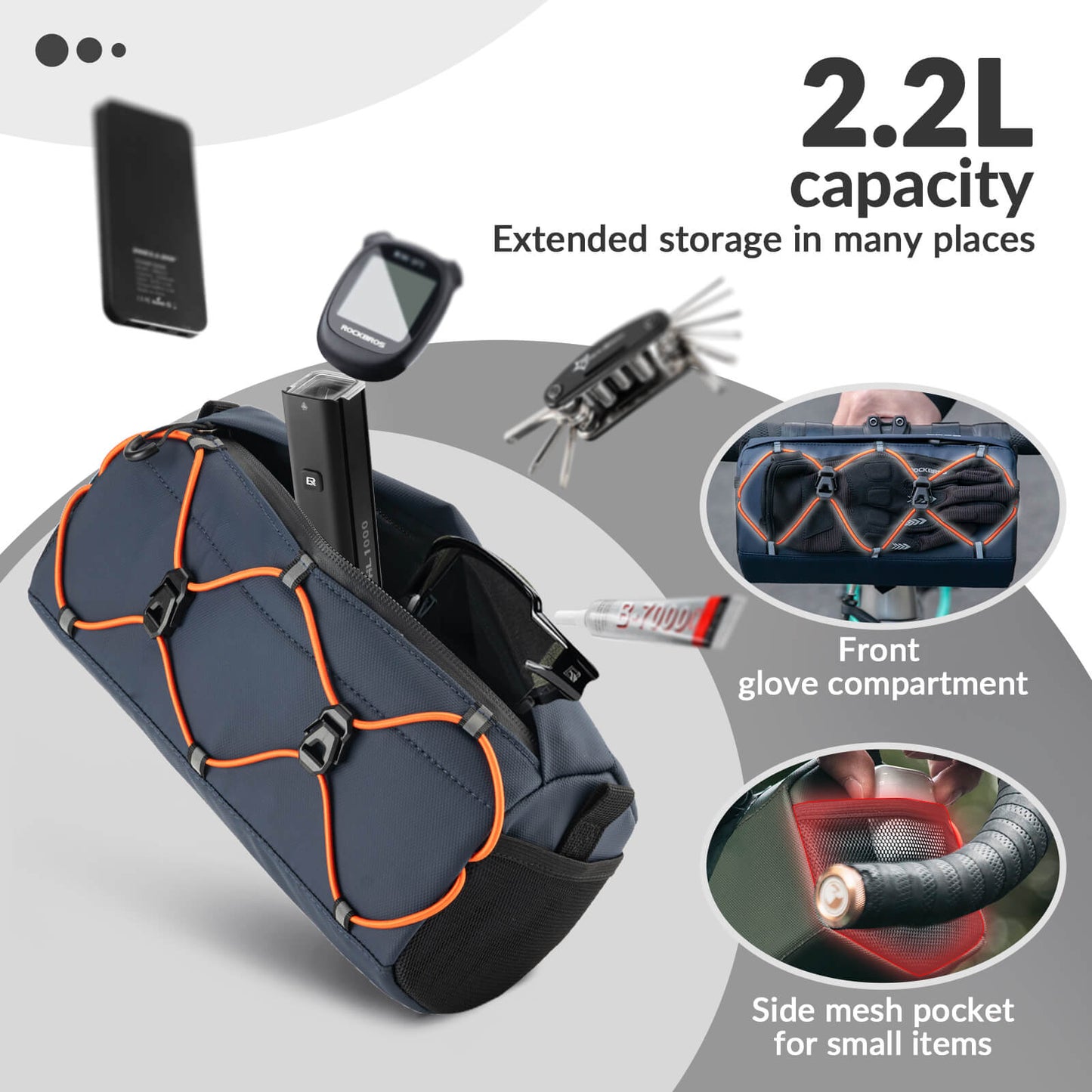 ROCKBROS Handlebar Bag 2.2L – Smart Storage On-The-Go! #Color_Dark Blue