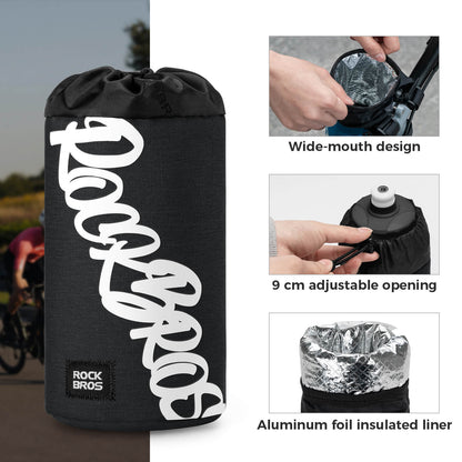 ROCKBROS 1L handlebar bag with integrated bottle holder, ideal for cycling hydration and storage.#Color_Black