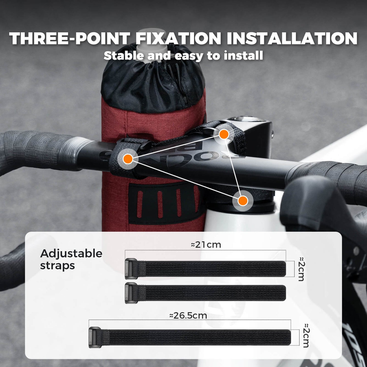 ROCKBROS 1L handlebar bag with integrated bottle holder, ideal for cycling hydration and storage.
