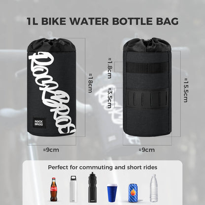 ROCKBROS 1L handlebar bag with integrated bottle holder, ideal for cycling hydration and storage.#Color_Black