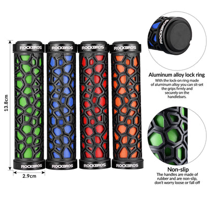 ROCKBROS Bicycle Handlebar Grips Aluminum Alloy Double Lock-on Bike Grips #Color_Black