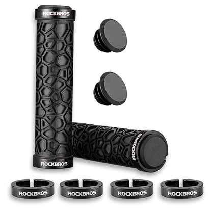 ROCKBROS Bicycle Handlebar Grips Aluminum Alloy Double Lock-on Bike Grips #Color_Black
