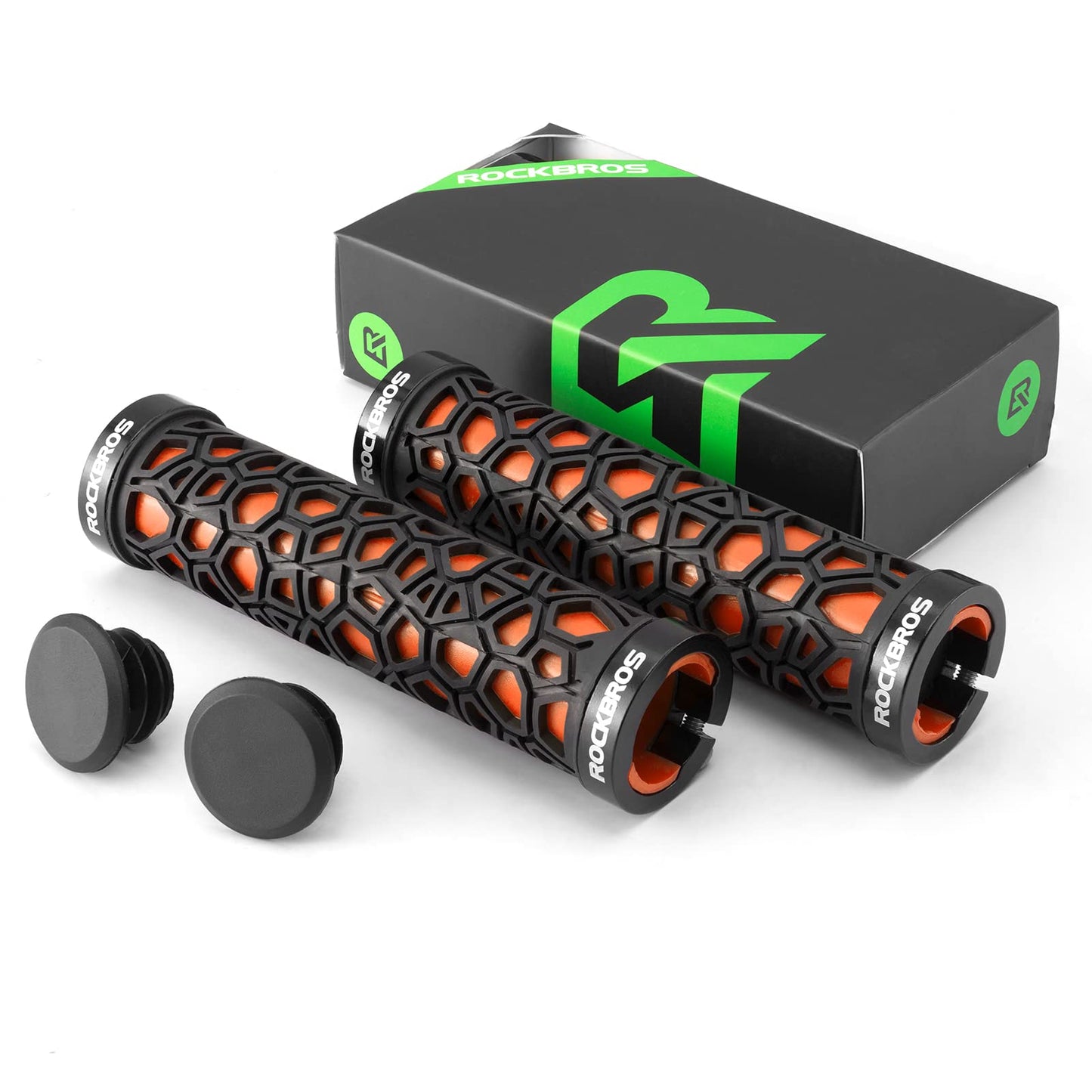 ROCKBROS Bicycle Handlebar Grips Aluminum Alloy Double Lock-on Bike Grips #Color_Orange