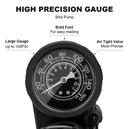 ROCKBROS Bicycle Pump Mini Foot Pumps Portable Pump with Pressure Gauge