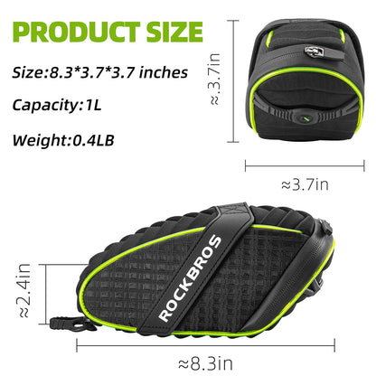 ROCKBROS Bicycle Saddle Bag Under Seat 3D Shell Cycling Seat Pack #Size_Green Black