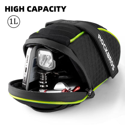 ROCKBROS Bicycle Saddle Bag Under Seat 3D Shell Cycling Seat Pack #Size_Green Black