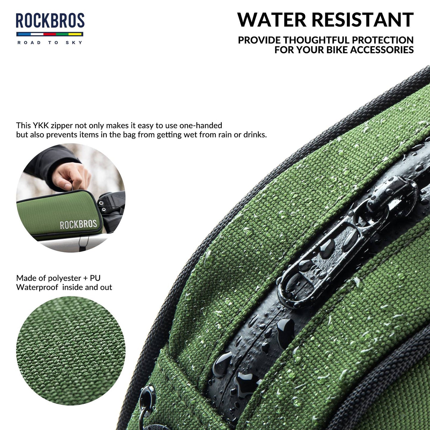 ROCKBROS Bicycle Top Tube Bag Frame Bag 0.7L Reflective Bicycle Bag #Color_Army Green