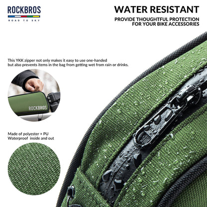 ROCKBROS Bicycle Top Tube Bag Frame Bag 0.7L Reflective Bicycle Bag #Color_Army Green