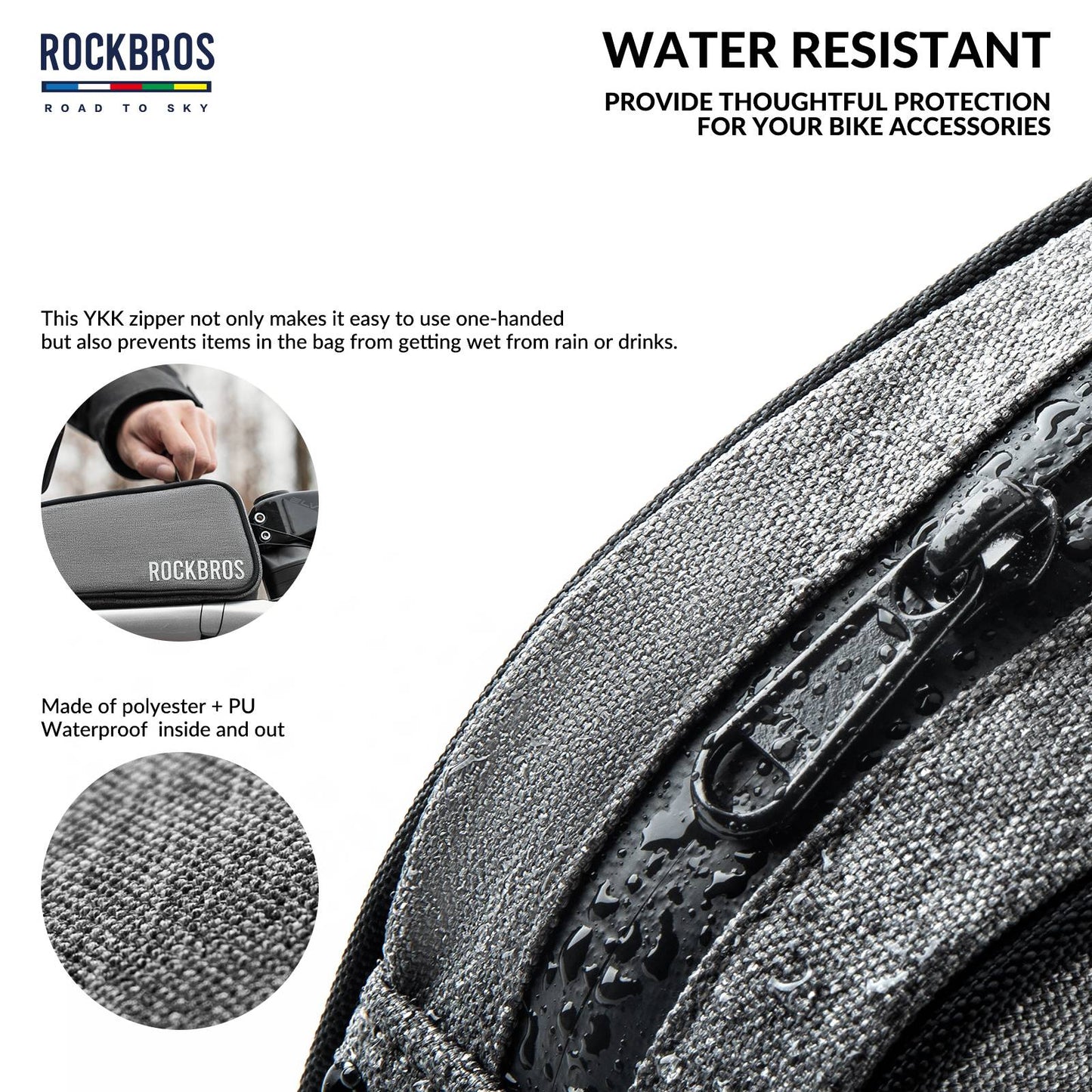 ROCKBROS Bicycle Top Tube Bag Frame Bag 0.7L Reflective Bicycle Bag #Color_Linen Gray