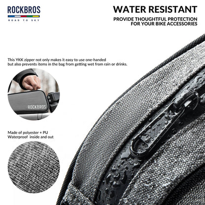 ROCKBROS Bicycle Top Tube Bag Frame Bag 0.7L Reflective Bicycle Bag #Color_Linen Gray