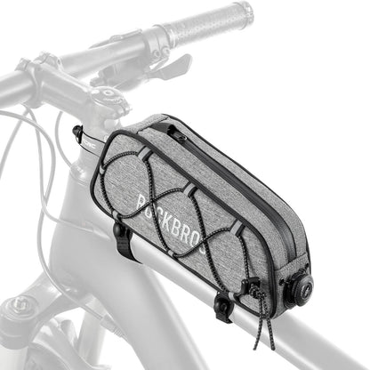 ROCKBROS Bicycle Top Tube Bag Frame Bag 0.7L Reflective Bicycle Bag #Color_Linen Gray