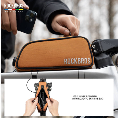 ROCKBROS Bicycle Top Tube Bag Frame Bag 0.7L Reflective Bicycle Bag #Color_Orange