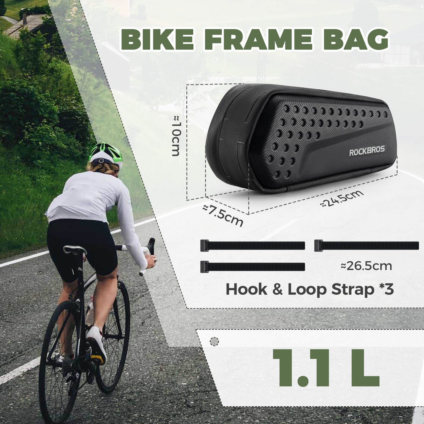 ​ROCKBROS Bike Frame Bag – Compact 1.1L Storage (Black, Water-Resistant)