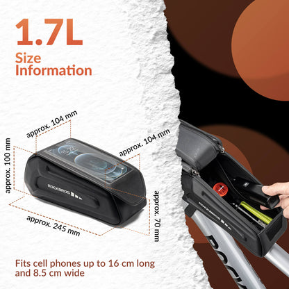 ROCKBROS Bike Frame Bag 1.7L – Smart Storage + Phone Access On The Go!​ #Color_Black