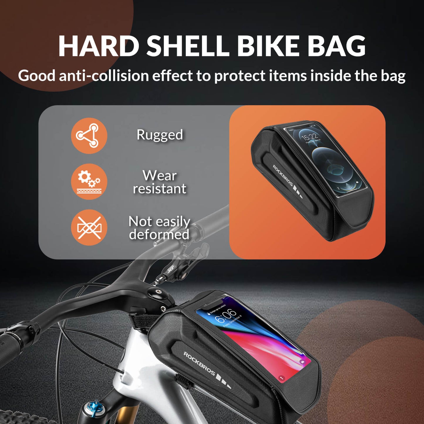 ROCKBROS Bike Frame Bag 1.7L – Smart Storage + Phone Access On The Go!​ #Color_Black
