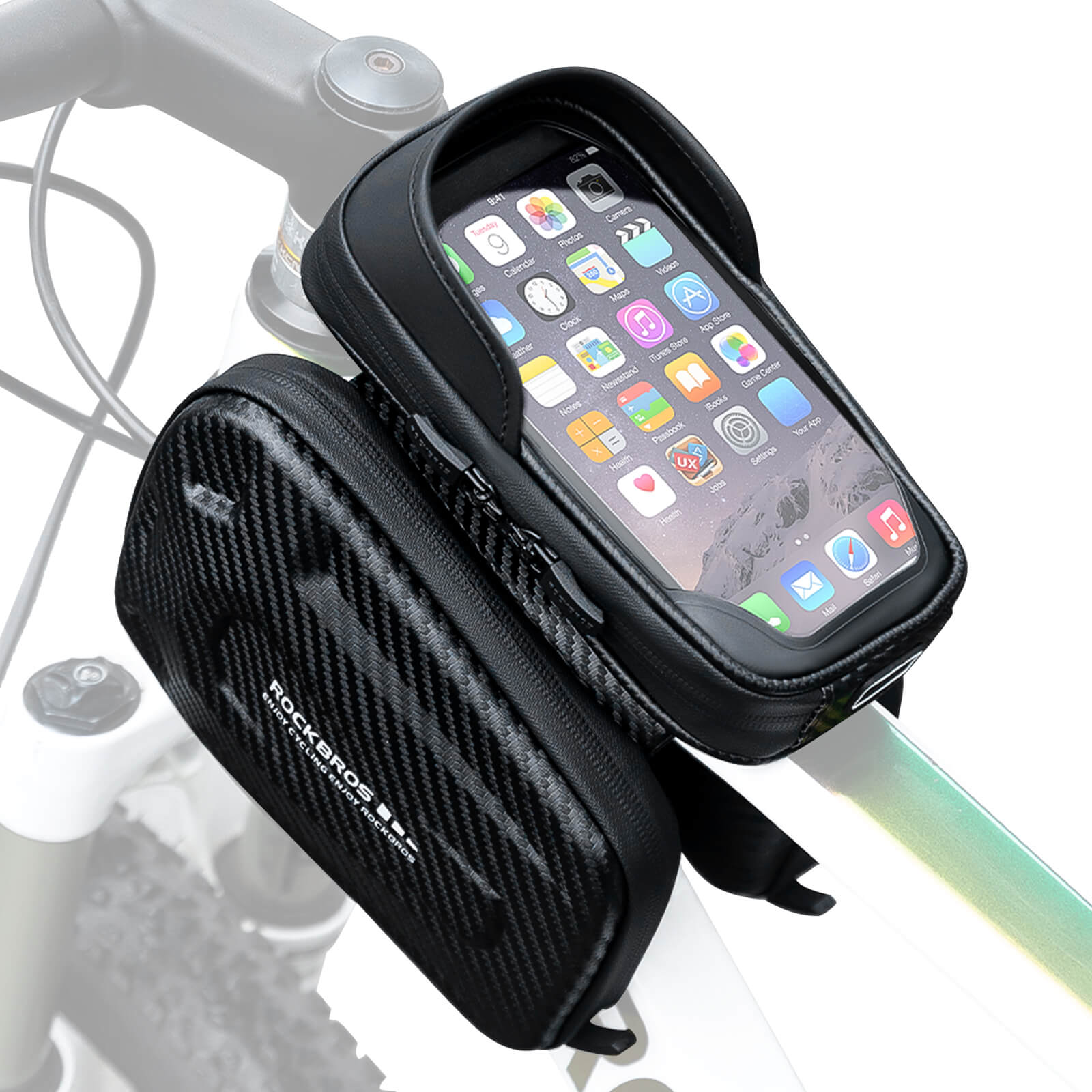 ​ROCKBROS Bike Frame Bag – Phone Storage with Touch Screen Access (Water-Resistant)