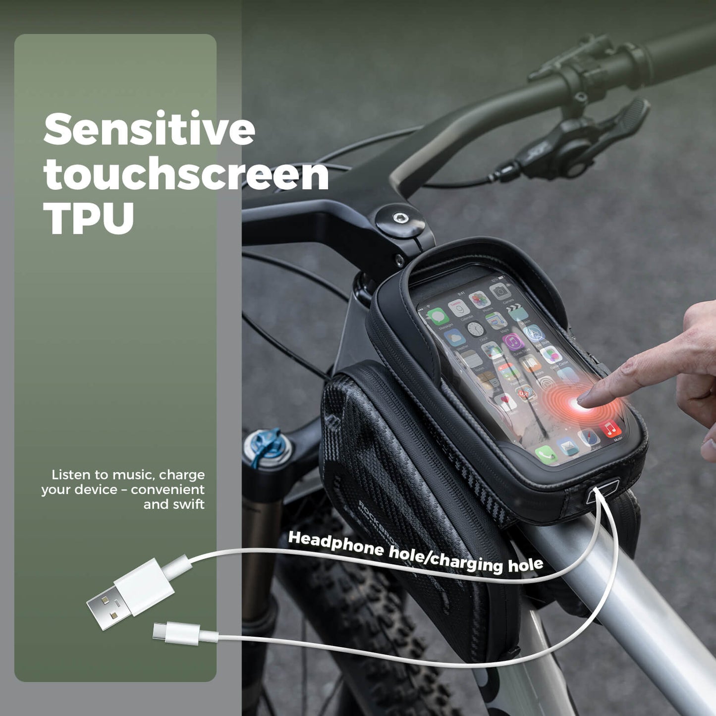 ​ROCKBROS Bike Frame Bag – Phone Storage with Touch Screen Access (Water-Resistant)