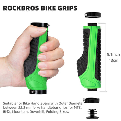 ROCKBROS Bike Grips Mountain Bike Handlebar Double Lock Rubber #Color_Green