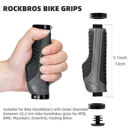 ROCKBROS Bike Grips Mountain Bike Handlebar Double Lock Rubber #Color_Grey