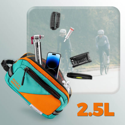 ROCKBROS bike handlebar bag with shoulder strap, versatile design, 2.5L capacity, waterproof and practical for cycling.