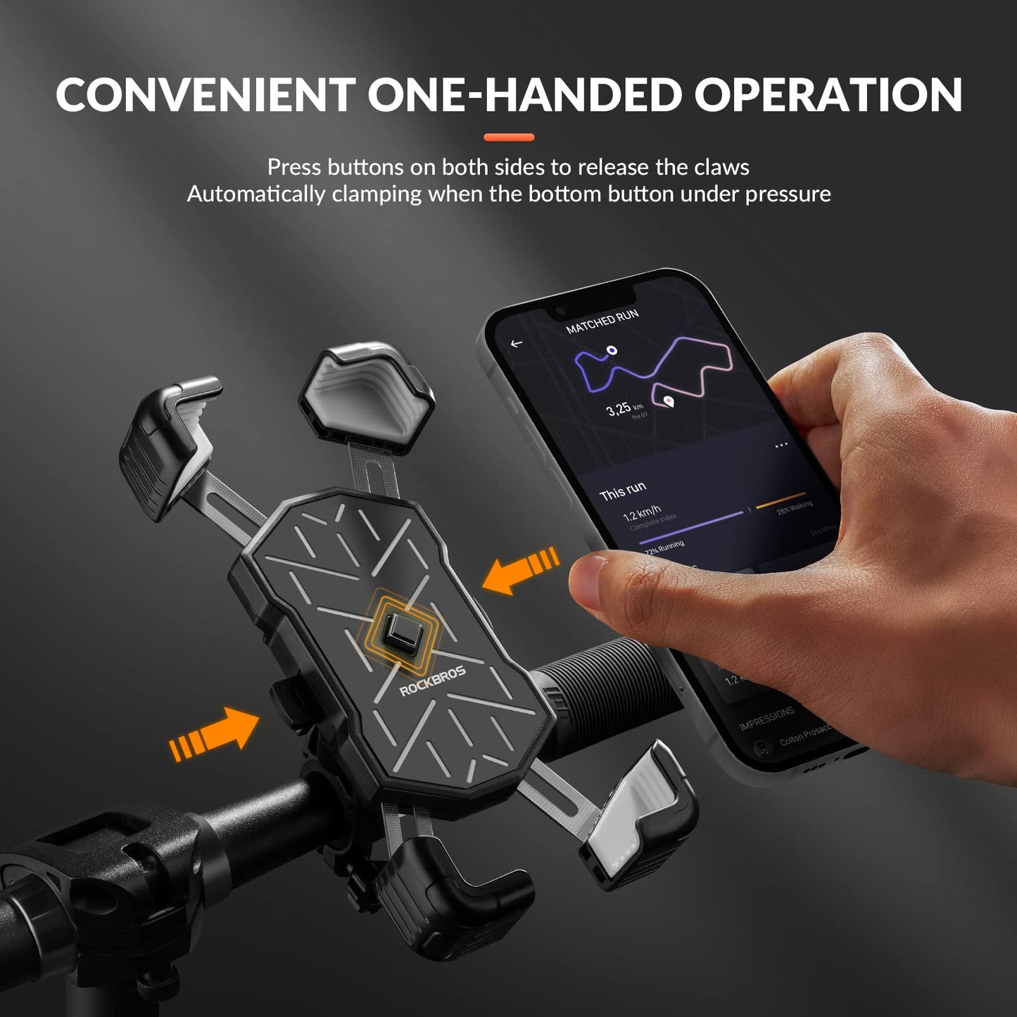 ROCKBROS Bike Mobile Phone Holder 360° Rotatable #Color_Black Grey