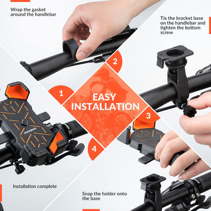 ROCKBROS Bike Mobile Phone Holder 360° Rotatable #Color_Black Orange