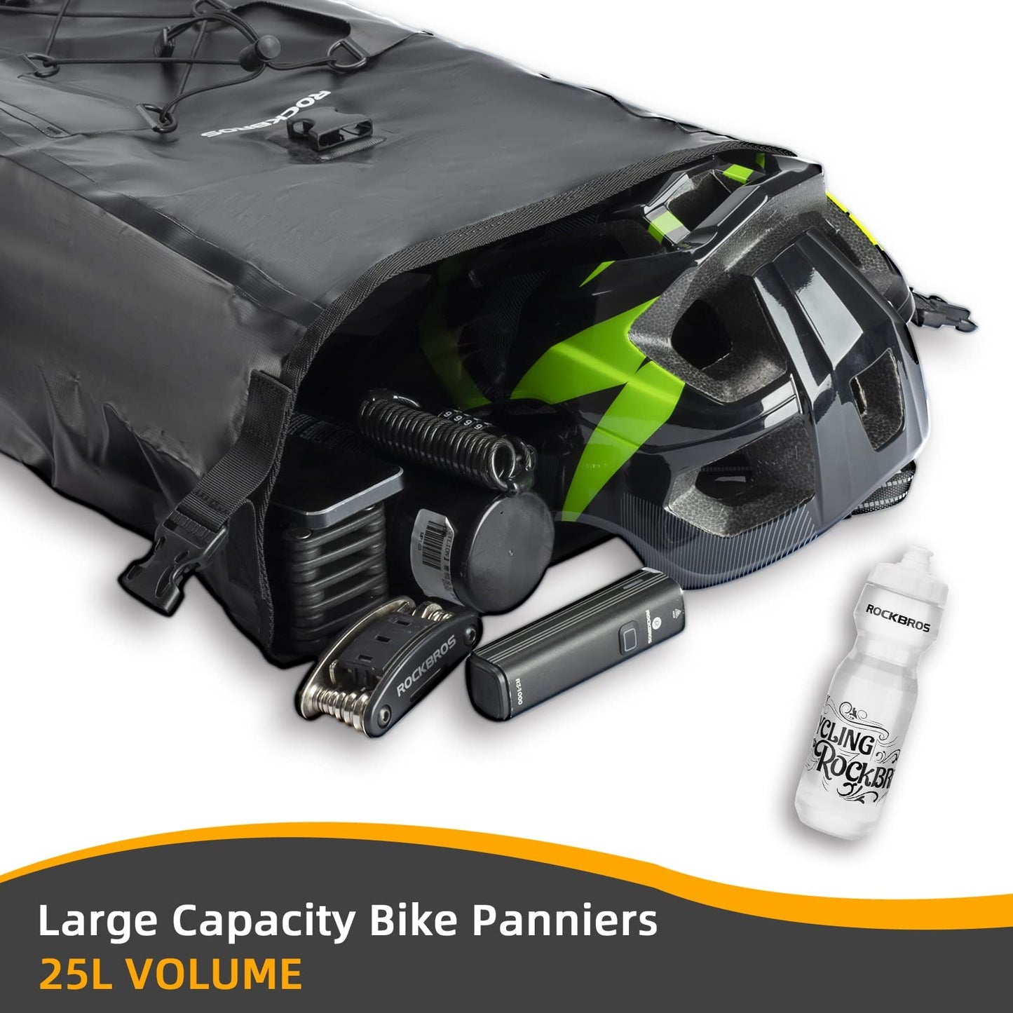 ROCKBROS Bike Pannier Bag 25L 32L 100% Waterproof Rear Rack Bike Bag Black #Style_Black-2pcs