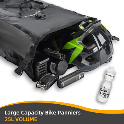 ROCKBROS Bike Pannier Bag 25L 32L 100% Waterproof Rear Rack Bike Bag #Style_Blue