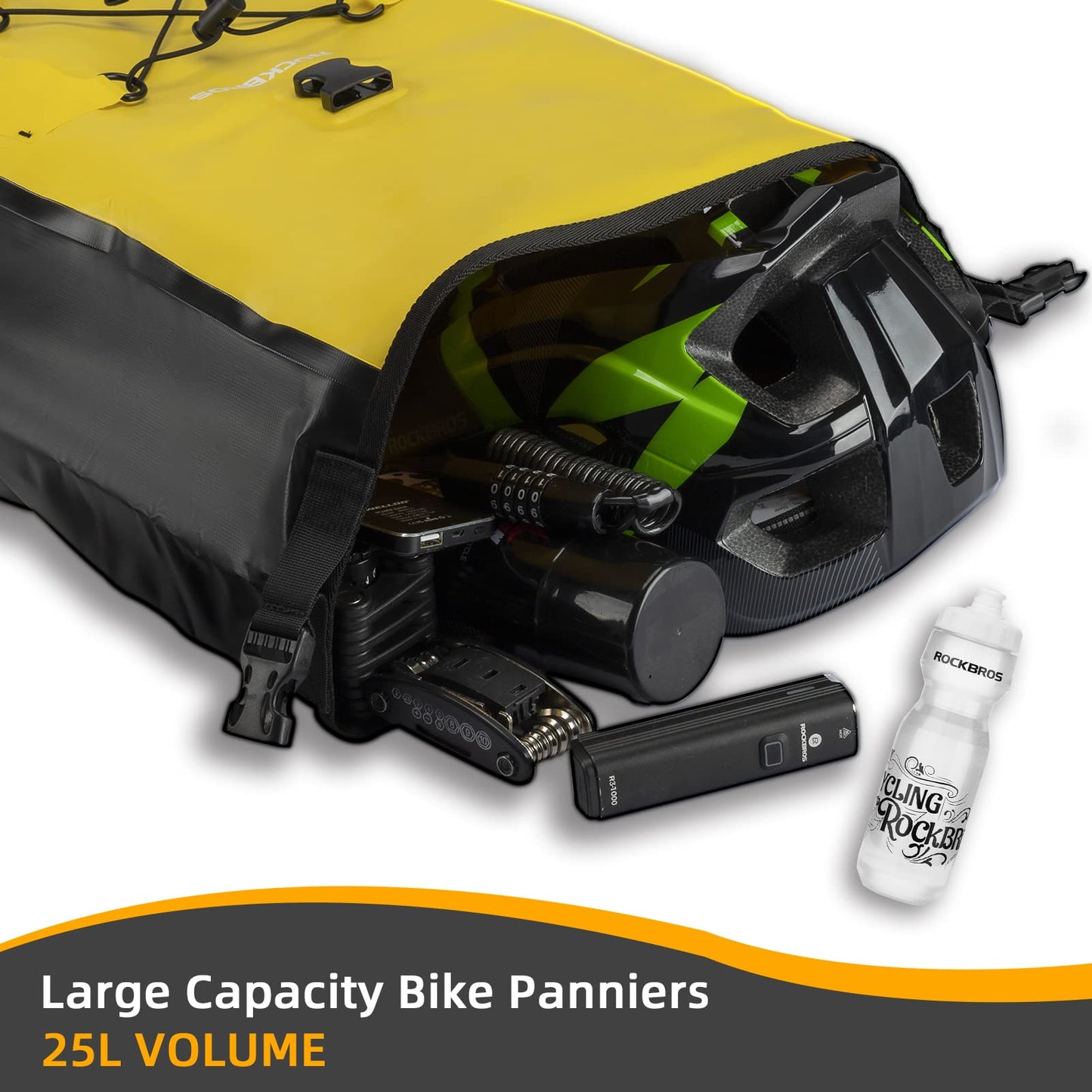 ROCKBROS Bike Pannier Bag 25L 32L 100% Waterproof Rear Rack Bike Bag #Style_Yellow-2pcs