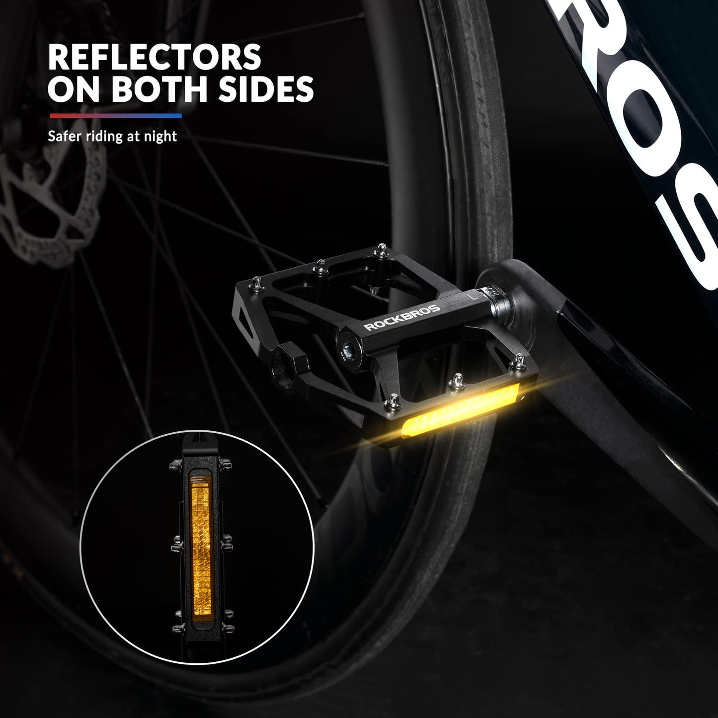 ROCKBROS Bike Pedals Aluminum Alloy Light Flat Pedals with Reflectors #Color_Red