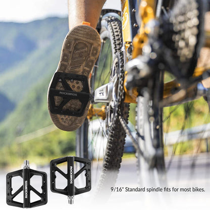 ROCKBROS Bike Pedals Nylon Fiber 9/16" Cycling Wide Platform Flat #Color_Black 2