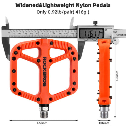 ROCKBROS Bike Pedals Nylon Fiber 9/16" Cycling Wide Platform Flat #Color_Orange