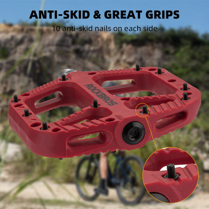 ROCKBROS Bike Pedals Nylon Fiber 9/16" Cycling Wide Platform Flat #Color_Red